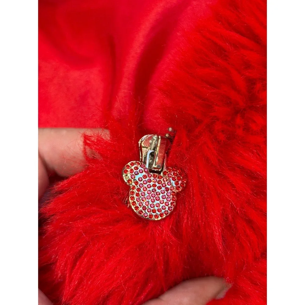 Disney Forever 21 Red Faux Fur Mickey Mouse Ear Hooded Cropped Jacket Womens M - Picture 4 of 8